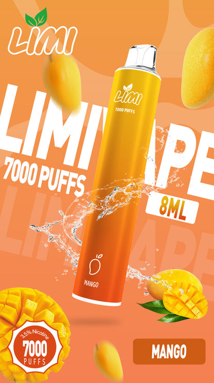 LIMI7000口拋棄式｜ILIA哩亞同廠生產，煙油容量更高 口味更優化｜超長續航 × 發光炫彩｜一次性便攜式圓管電子煙｜VAKA糖果雲煙館