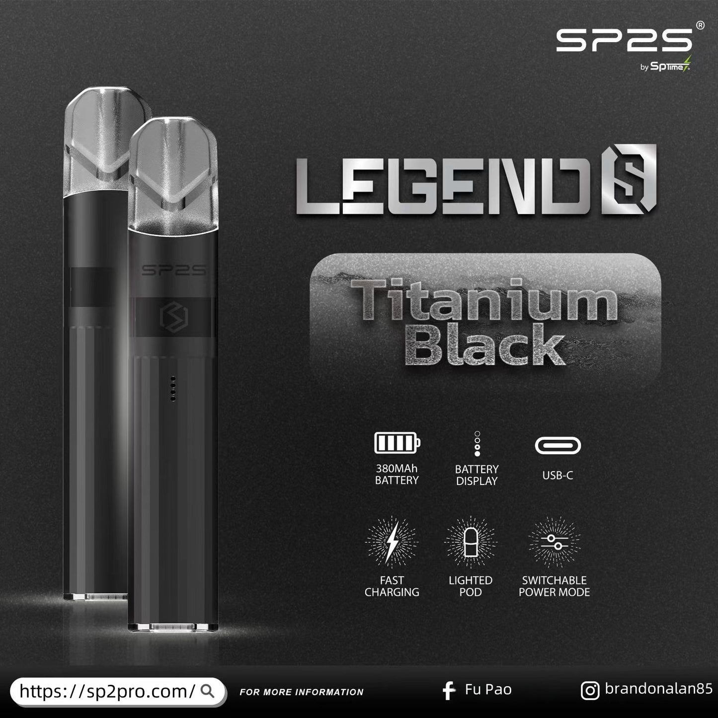 【SP2S Legend S 傳奇版主機】  SP2鈦發光主機全新升級版煙桿-兩檔調節8/9W-底部發光💥 通配一代lana/Sp2s/ilia等一代煙彈-VAKA糖果雲煙館