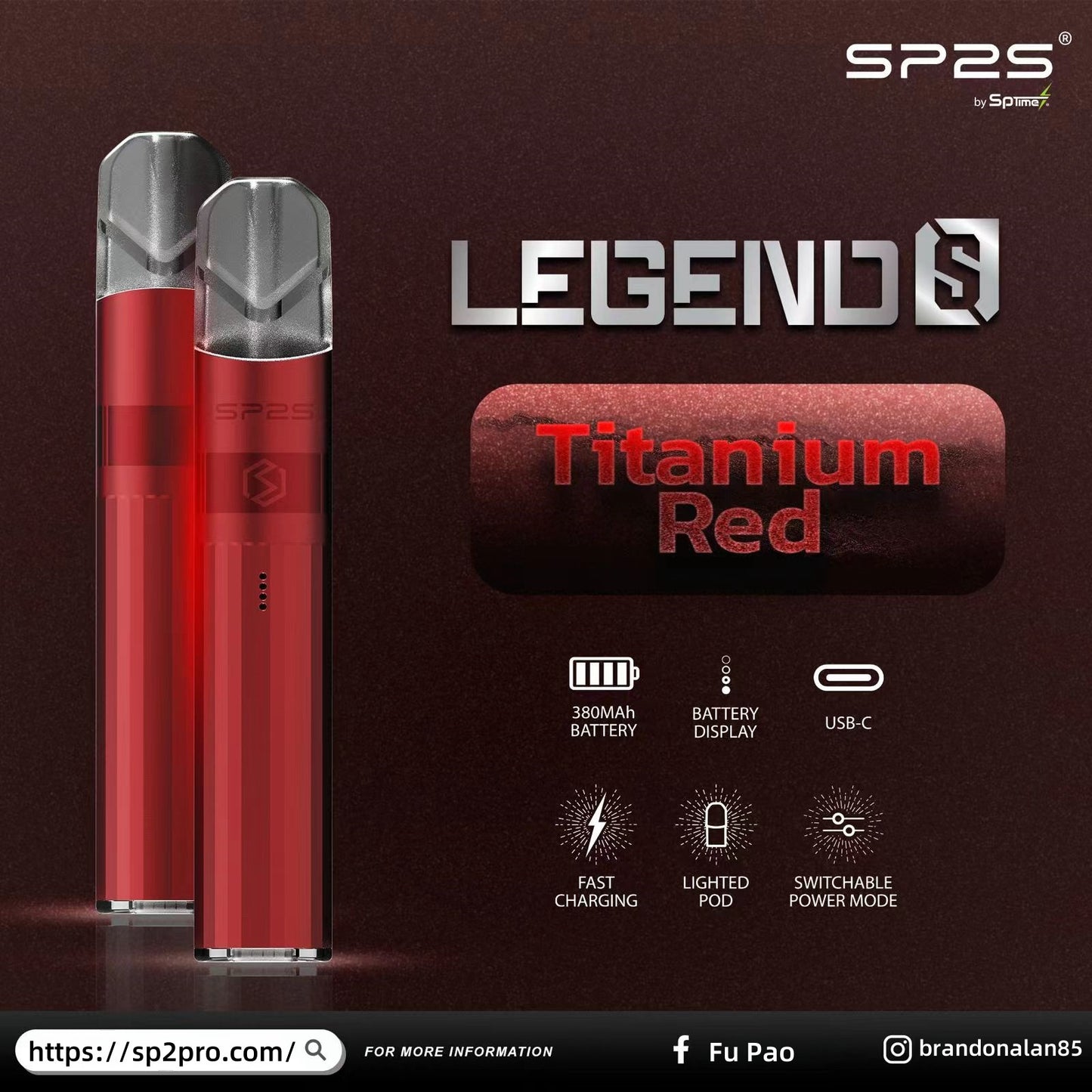 【SP2S Legend S 傳奇版主機】  SP2鈦發光主機全新升級版煙桿-兩檔調節8/9W-底部發光💥 通配一代lana/Sp2s/ilia等一代煙彈-VAKA糖果雲煙館
