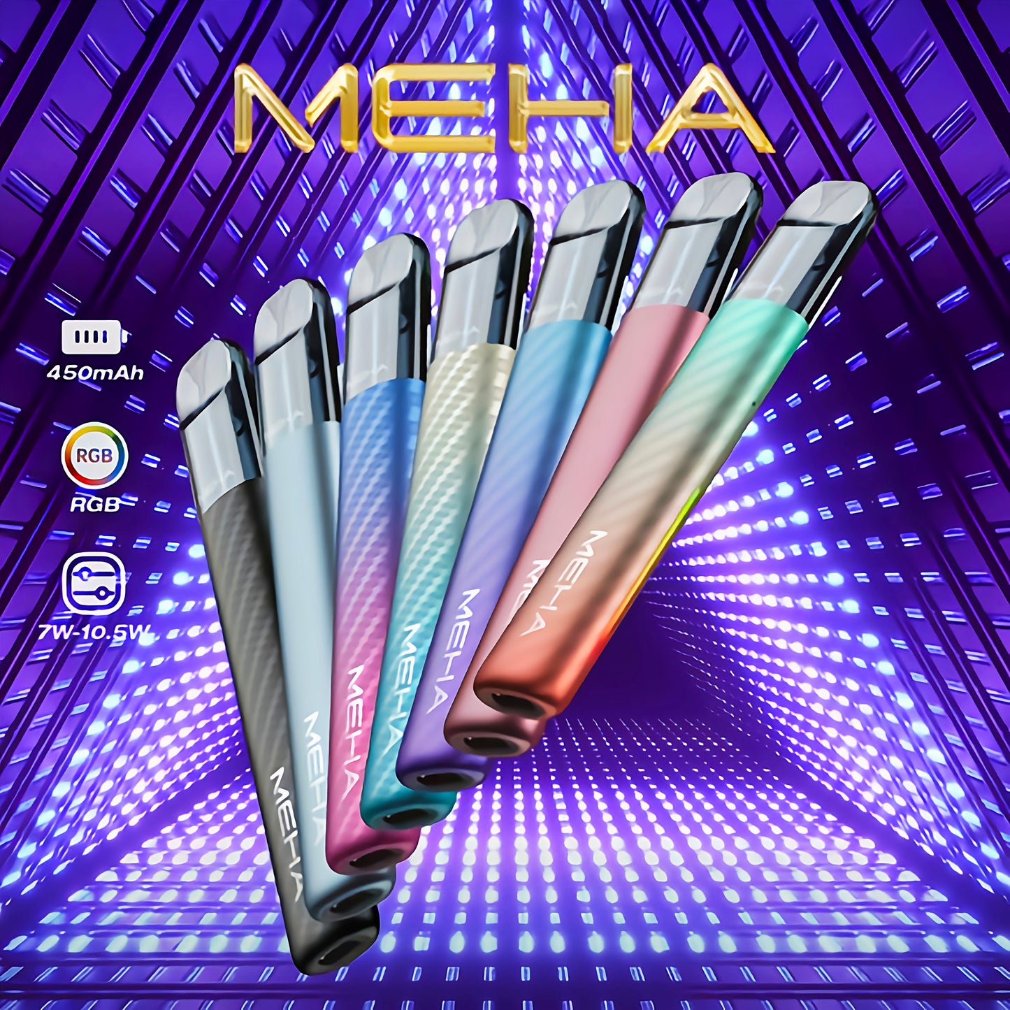 【MEHA Crush 魅嗨五代主機】三檔可調節功率煙桿/7色可選/兩側帶氛圍燈-VAKA糖果雲煙館