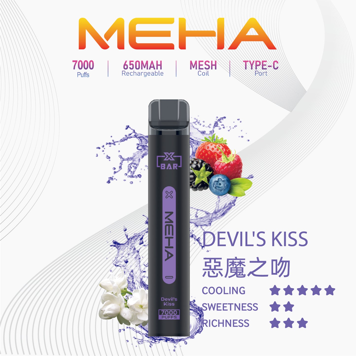 MEHA X BAR魅嗨小黑條 7000口一次性電子煙｜原廠正品·續航持久｜16種口味-VAKA糖果雲煙館